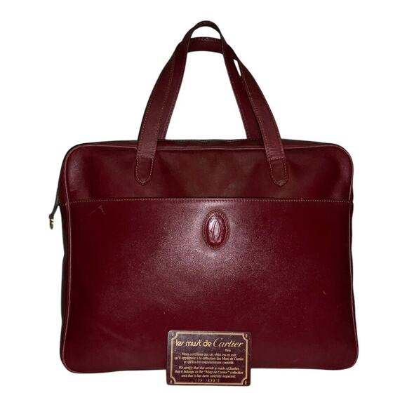 CARTIER Vintage Must Line Hand Bag Leather Bordeaux Dark red - Picture 1 of 16